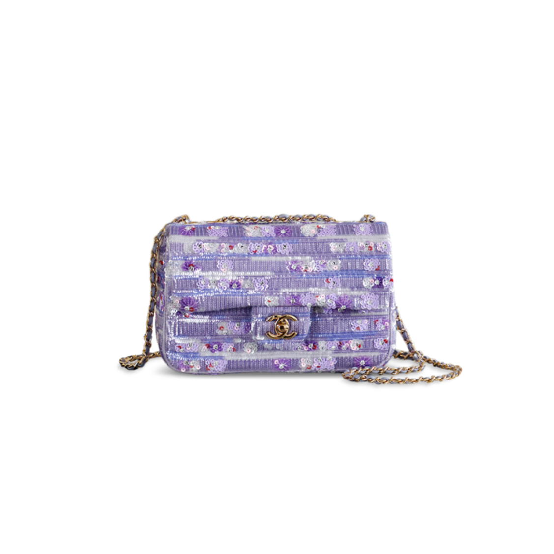 Ch**el 26c violet sequins classic flap bag (21*14*8cm)
